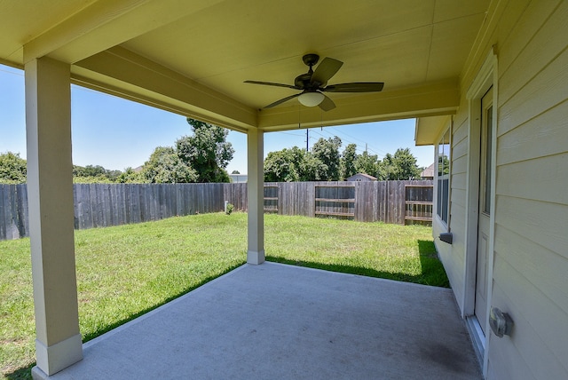 view of patio / terrace featuring ceiling fan