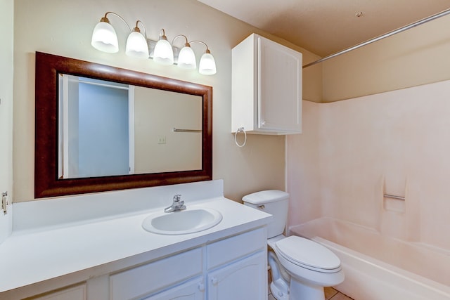 full bathroom featuring tile patterned flooring, vanity, shower / bath combination, and toilet