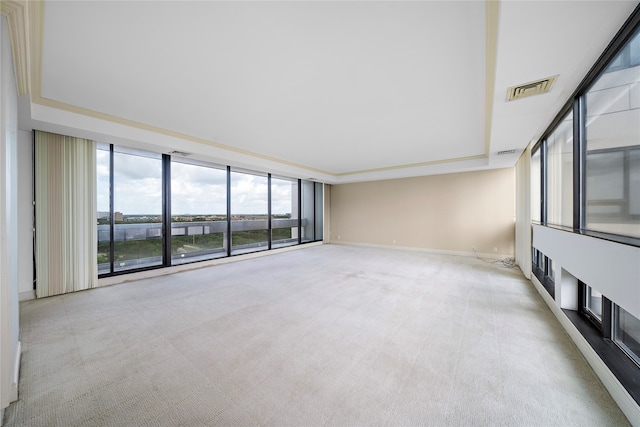 unfurnished living room featuring expansive windows and light carpet