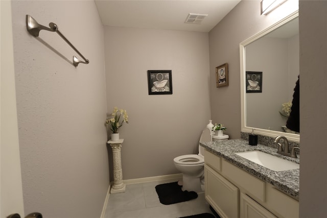 bathroom with tile floors, toilet, and vanity