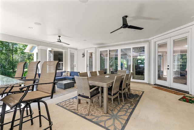 view of patio featuring french doors and ceiling fan