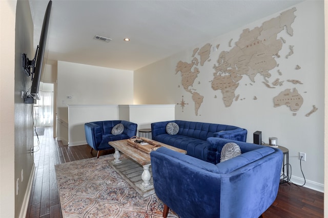 living room featuring dark hardwood / wood-style flooring