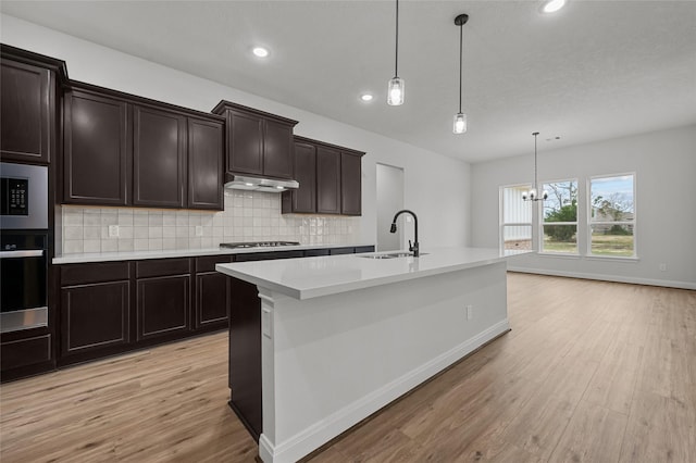 kitchen with sink, pendant lighting, a notable chandelier, and appliances with stainless steel finishes