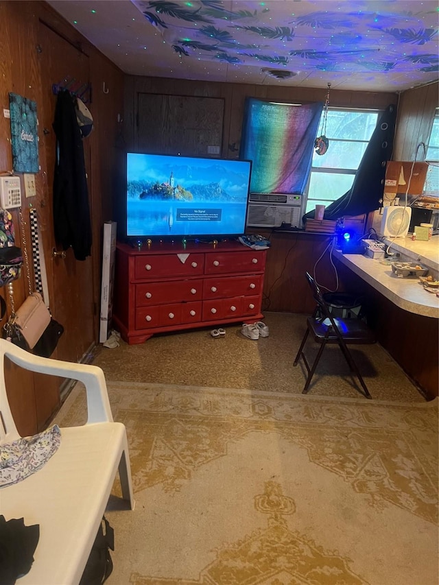 606 E Humble St, Baytown, TX 77520 - living area featuring cooling unit and wood walls