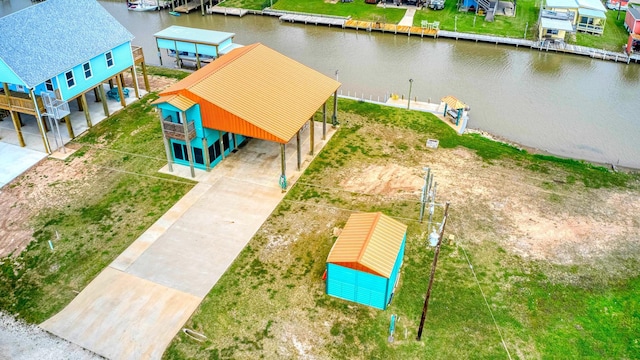 aerial view featuring a water view