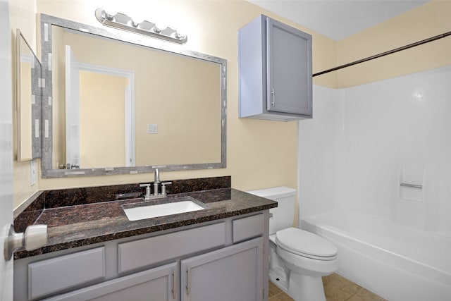 full bathroom featuring tile floors, toilet, shower / bath combination, and oversized vanity