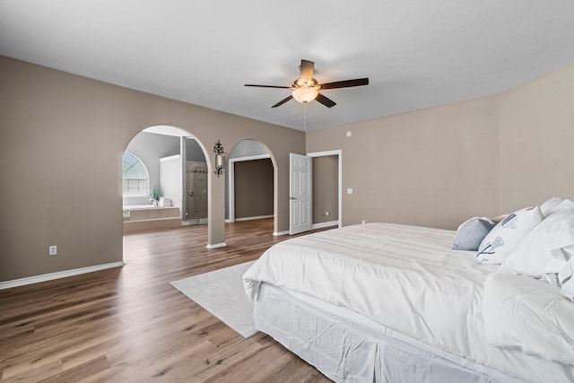 bedroom featuring wood-type flooring and ceiling fan