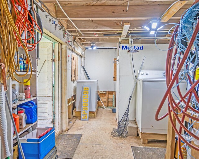 1214 County Road 201, Sargent, TX 77414 - unfinished basement featuring washer / dryer