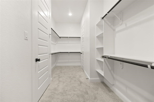 spacious closet featuring light carpet