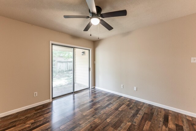 spare room featuring a textured ceiling, ceiling fan, and wood-type flooring