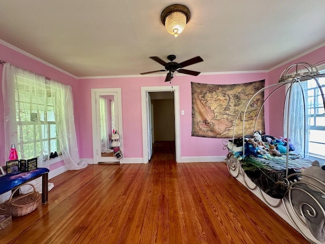 miscellaneous room featuring hardwood / wood-style flooring and ornamental molding