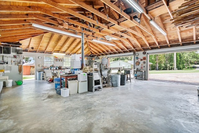 garage featuring a workshop area