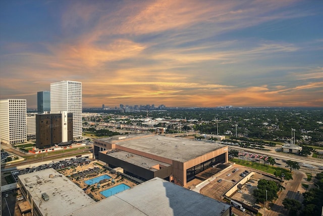 view of aerial view at dusk