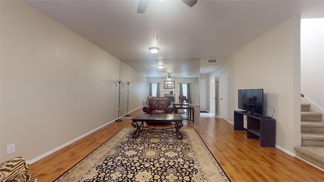 interior space featuring ceiling fan and light hardwood / wood-style floors