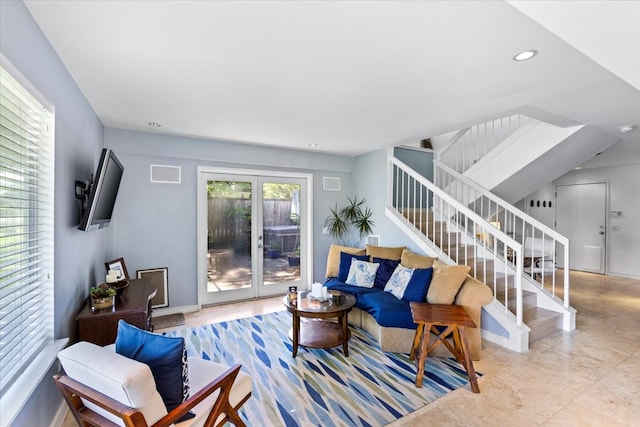 living room featuring french doors