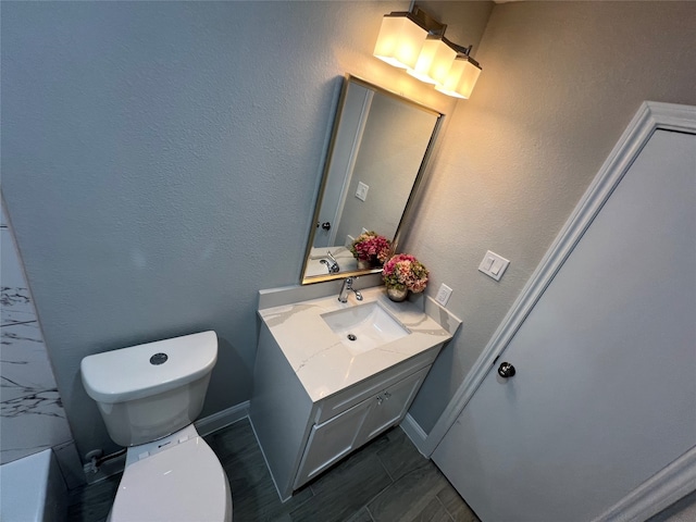 full bathroom with tile patterned flooring, toilet, shower with separate bathtub, and vanity