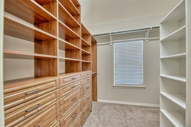 spacious closet featuring light carpet