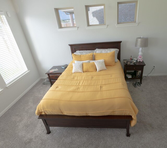 carpeted bedroom featuring multiple windows