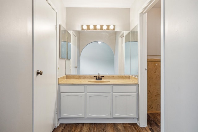 bathroom featuring hardwood / wood-style flooring and vanity