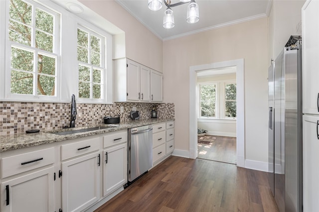 kitchen with sink, dark hardwood / wood-style flooring, a healthy amount of sunlight, and stainless steel dishwasher