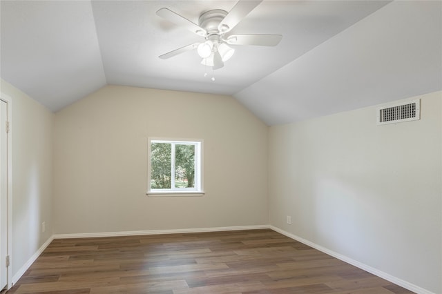 bonus room featuring ceiling fan, lofted ceiling, and hardwood / wood-style flooring