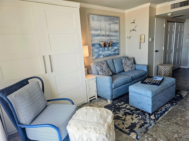 living room featuring ornamental molding