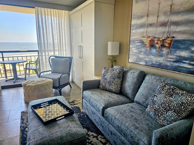 living room with a water view