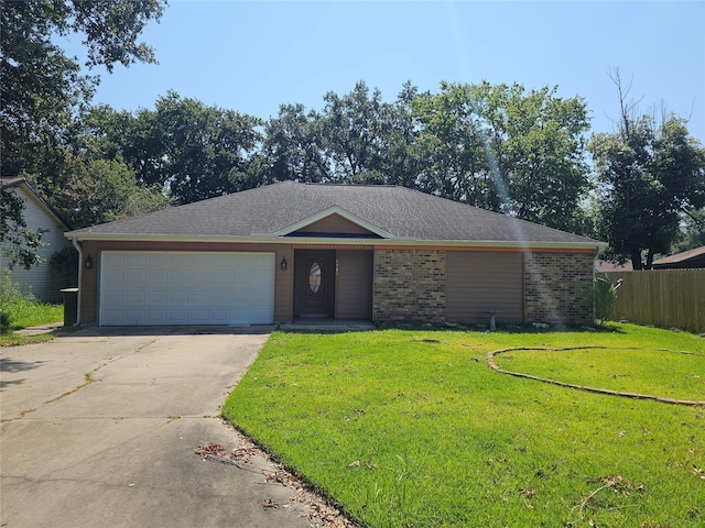 ranch-style house with a front lawn and a garage