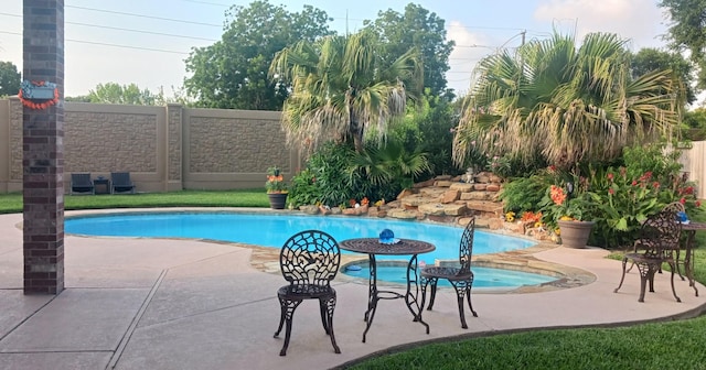 view of pool with a patio, a fenced backyard, and a fenced in pool