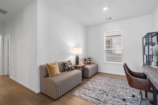 home office featuring hardwood / wood-style flooring