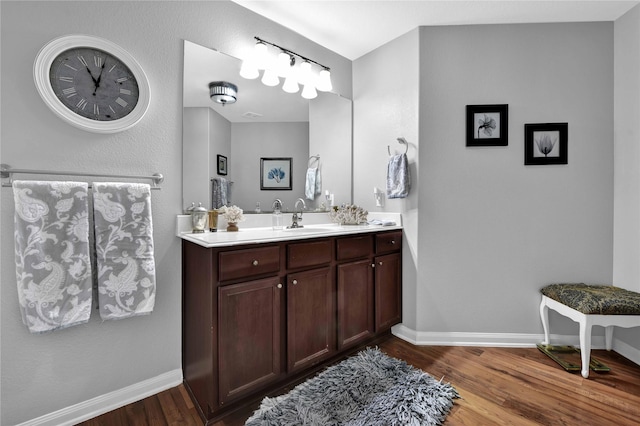 bathroom featuring vanity and wood-type flooring