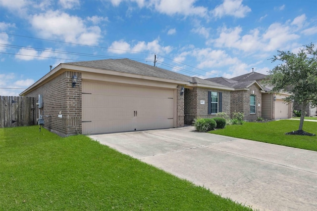 ranch-style home featuring a garage and a front yard