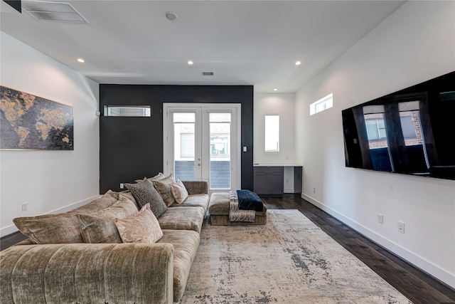 living room featuring dark hardwood / wood-style floors