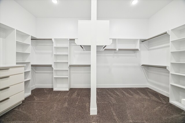 spacious closet featuring dark colored carpet