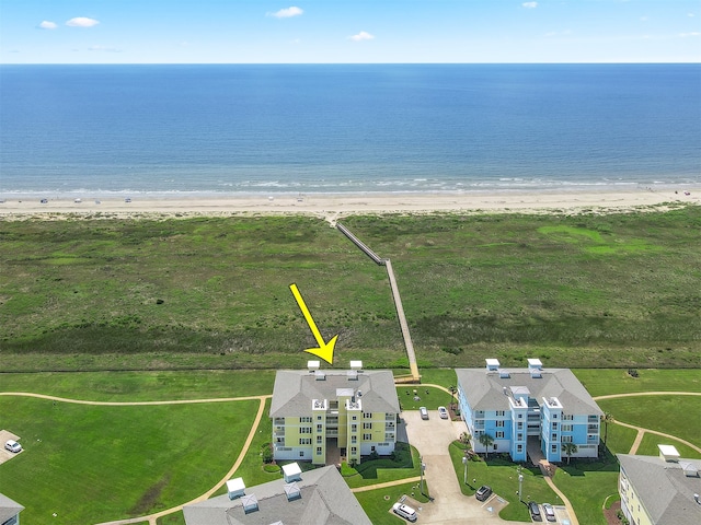 aerial view featuring a beach view and a water view