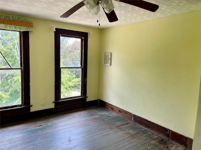 spare room featuring hardwood / wood-style floors and ceiling fan