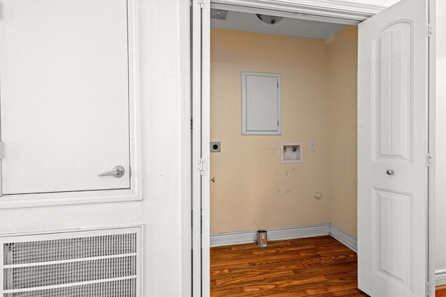 laundry room with washer hookup, dark hardwood / wood-style floors, and hookup for an electric dryer