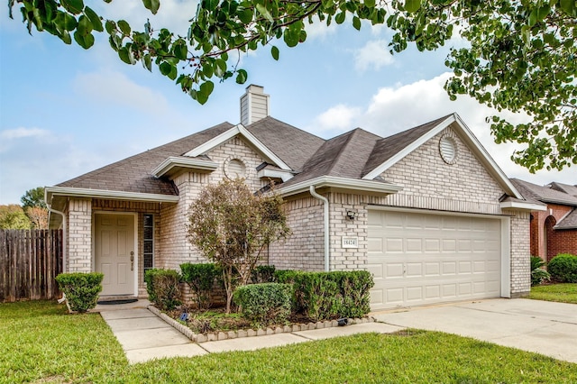 view of front of house featuring a front yard and a garage