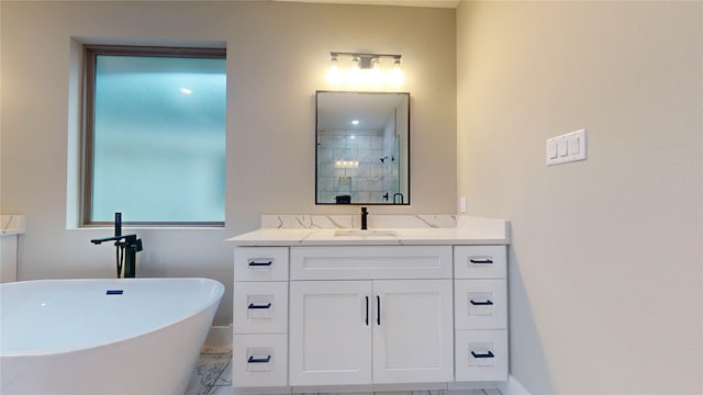 bathroom with tile flooring and vanity