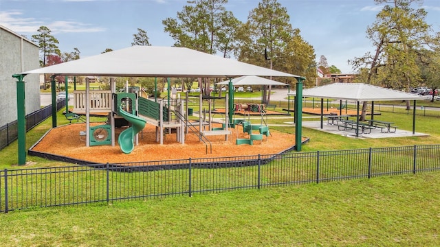 view of playground featuring a yard