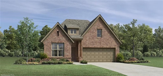 view of front of house featuring a garage and a front yard