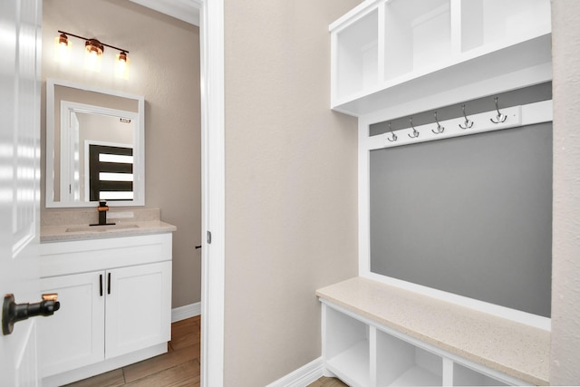 mudroom featuring light wood-type flooring and sink