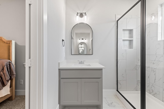 bathroom with vanity and walk in shower