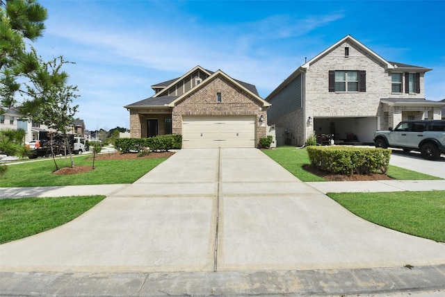 craftsman inspired home with a front yard and a garage