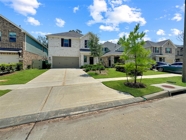 view of front of property with a garage and a front yard