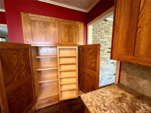 interior details featuring light stone countertops