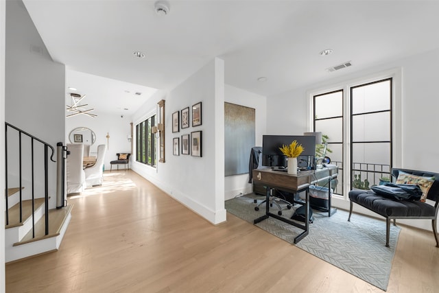 home office featuring light hardwood / wood-style flooring