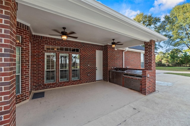 view of patio / terrace featuring ceiling fan and area for grilling