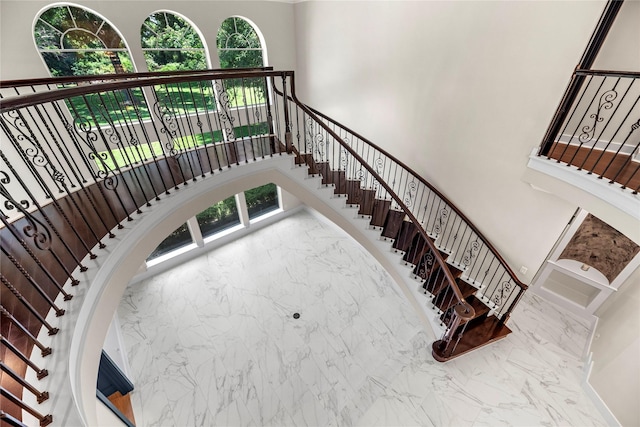 stairs with a high ceiling