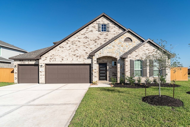 view of front facade featuring a garage and a front lawn